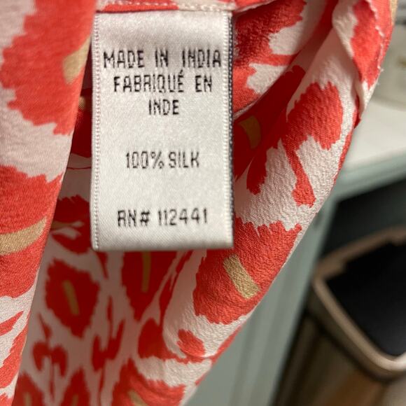 Creme Fraiche Silk Patterned Top Size XS Casual Colorful Ikat Bold Blouse Resort - Picture 3 of 4